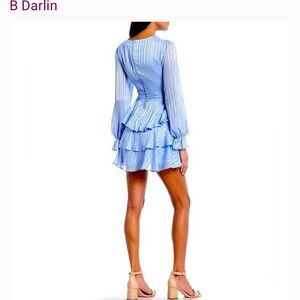 B Darlin Light Blue Striped Long Sleeve Dress